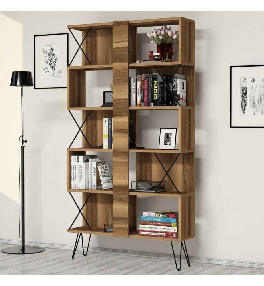 Bücherregal, Nussbaum, Melaminbeschichtete Spanplatte