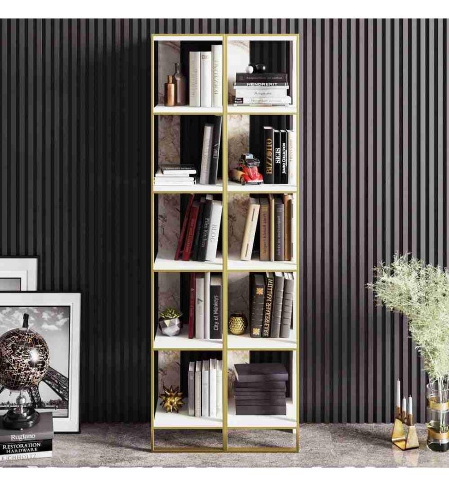 Bücherregal, Gold Weiss, Melaminbeschichtete Spanplatte, Metall Goldteil