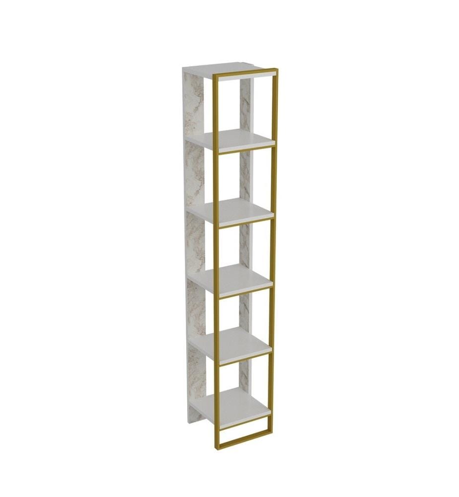 Bücherregal, Gold Weiss, Melaminbeschichtete Spanplatte, Metall Goldteil