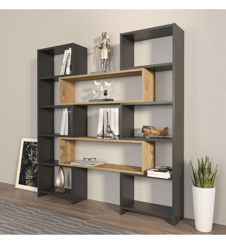 Bücherregal, Schwarz, Eiche, Melaminbeschichtete Spanplatte