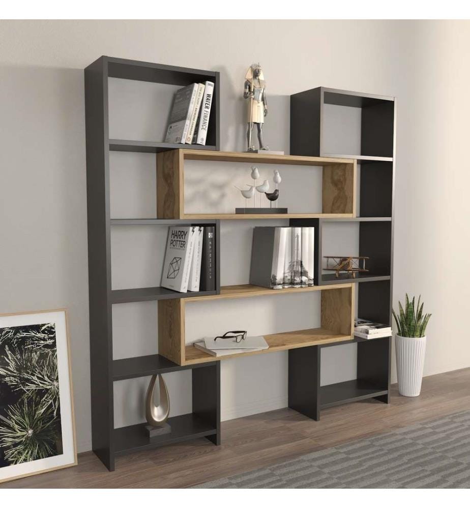 Bücherregal, Schwarz, Eiche, Melaminbeschichtete Spanplatte