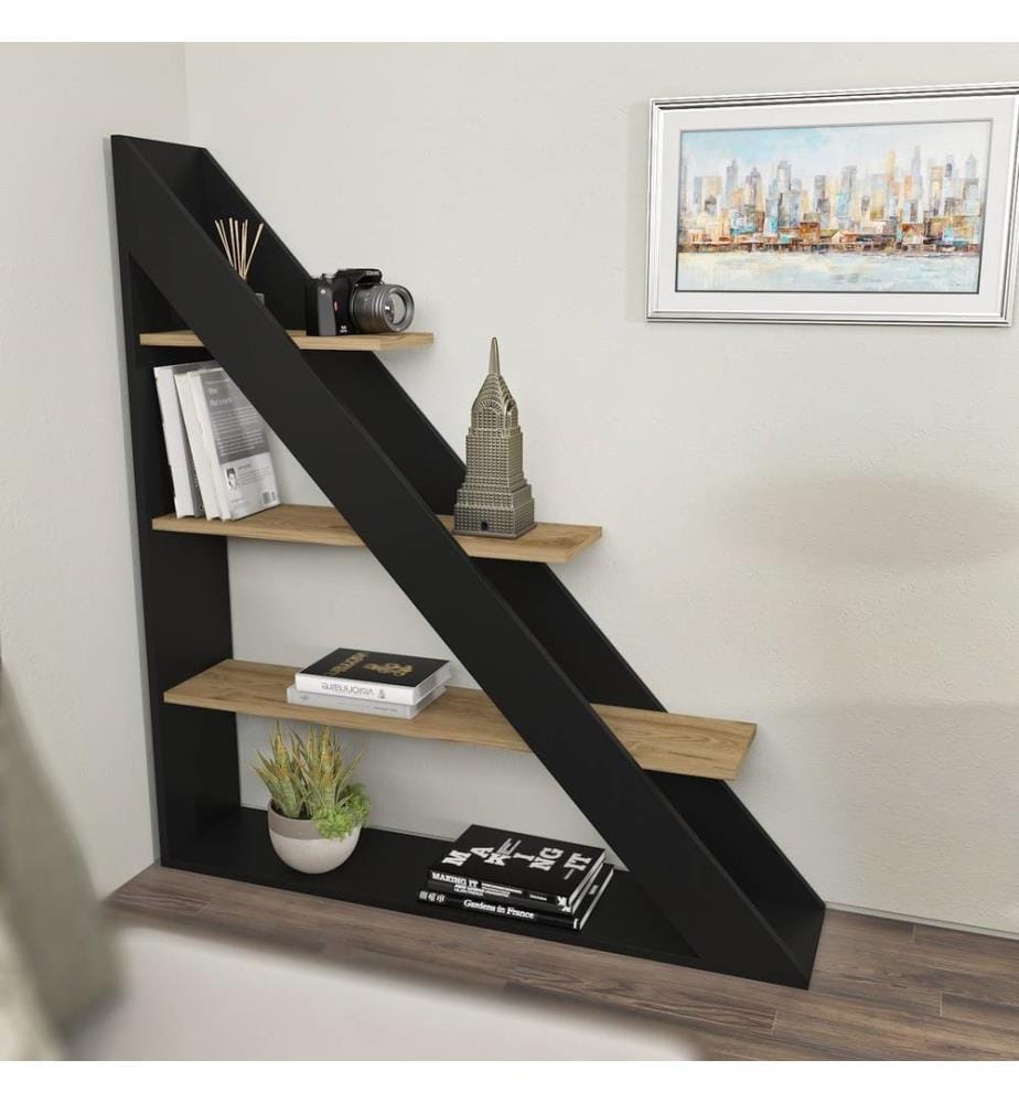 Bücherregal, Schwarz, Eiche, Melaminbeschichtete Spanplatte