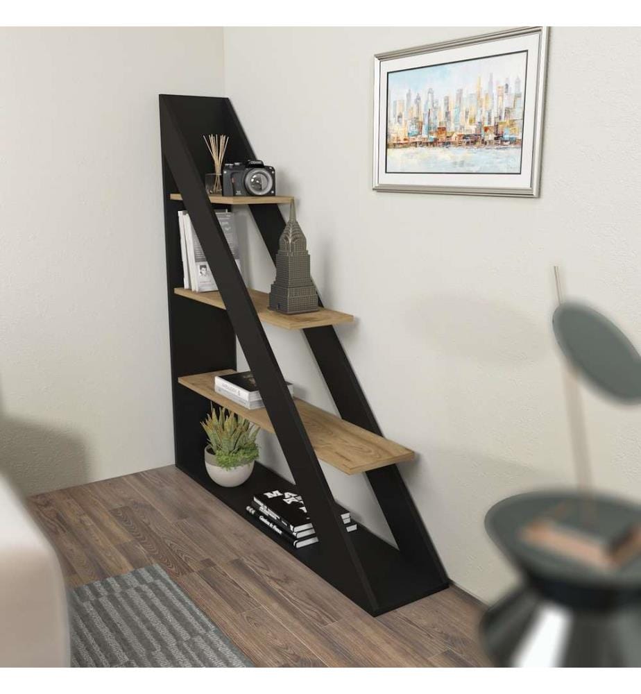 Bücherregal, Schwarz, Eiche, Melaminbeschichtete Spanplatte