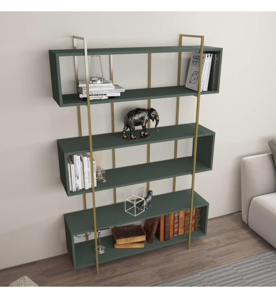 Bücherregal, Grün, Gold, Melaminbeschichtete Spanplatte