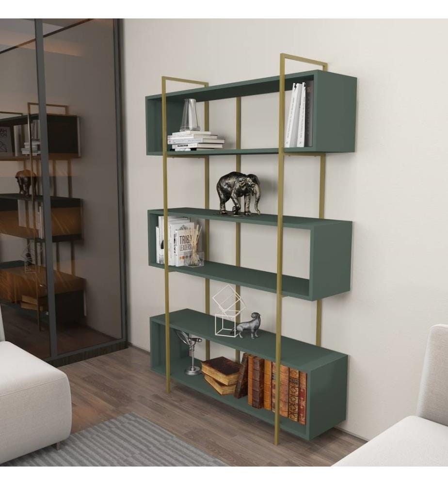 Bücherregal, Grün, Gold, Melaminbeschichtete Spanplatte