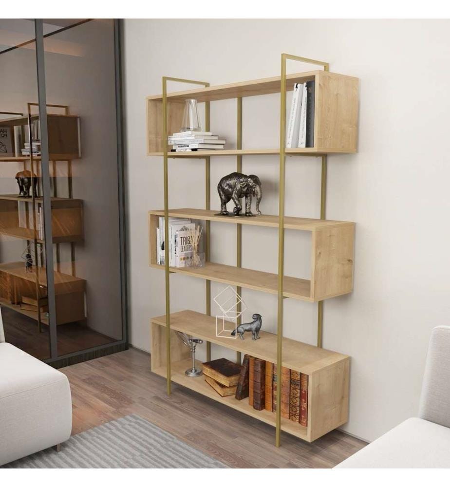 Bücherregal, Eiche, Gold, Melaminbeschichtete Spanplatte