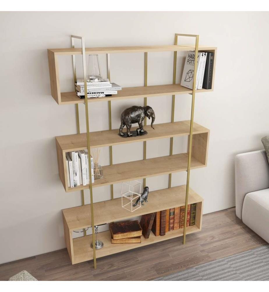 Bücherregal, Eiche, Gold, Melaminbeschichtete Spanplatte