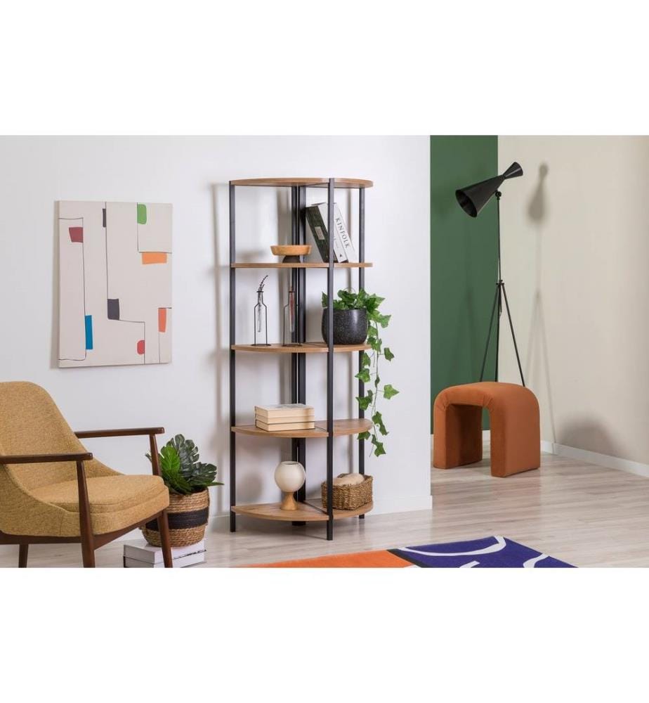 Bücherregal, Atlantische Kiefer, Schwarz, Melaminbeschichtete Spanplatte, Metallrahmen