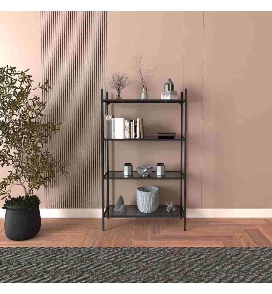 Bücherregal, Schwarz, gehärtetes Glas, Metallbeine