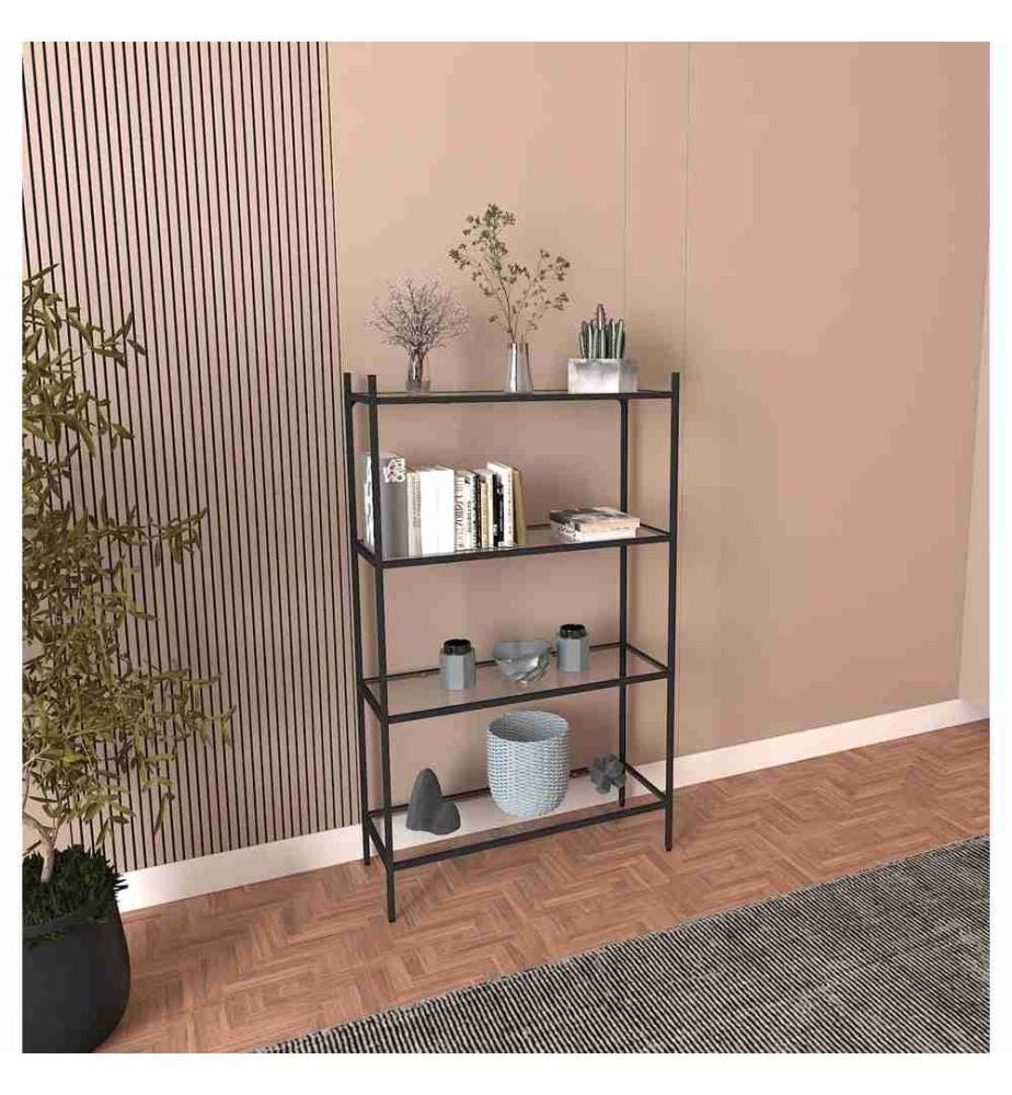 Bücherregal, Schwarz, gehärtetes Glas, Metallbeine