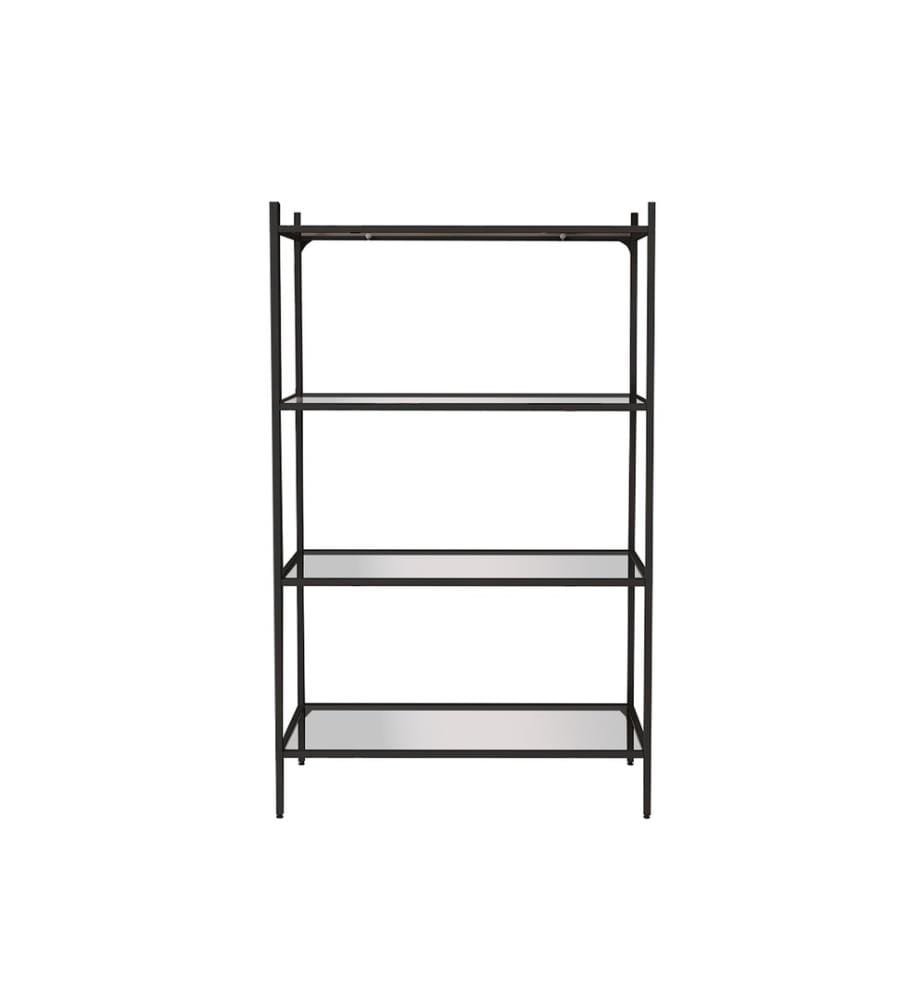 Bücherregal, Schwarz, gehärtetes Glas, Metallbeine