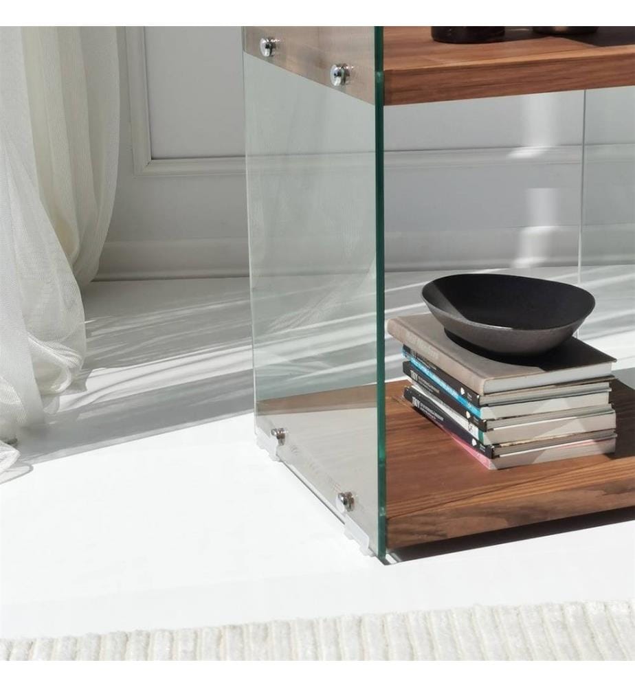 Bücherregal, Natürlich, Gehärtetes Glas, Rahmen: Massivholz