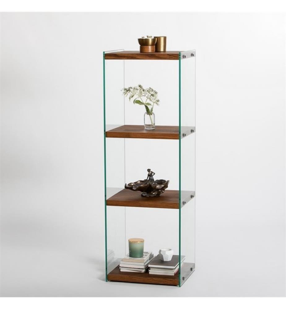 Bücherregal, Natürlich, Gehärtetes Glas, Rahmen: Massivholz