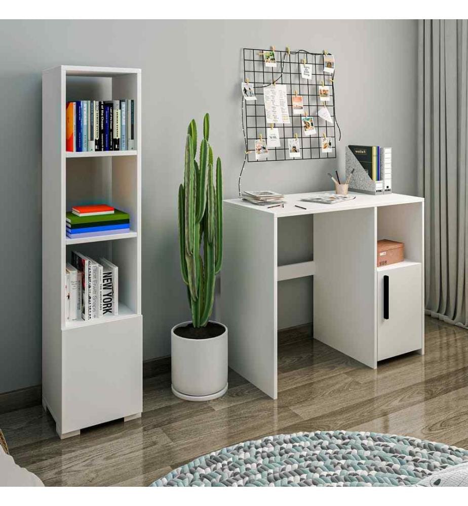 Arbeitstisch & Bücherregal, Weiss, Melaminbeschichtete Spanplatte