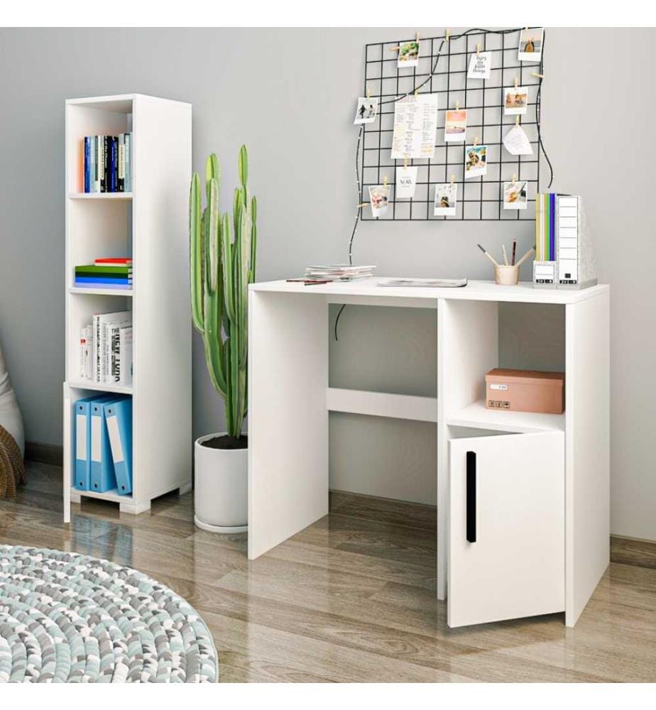 Arbeitstisch & Bücherregal, Weiss, Melaminbeschichtete Spanplatte