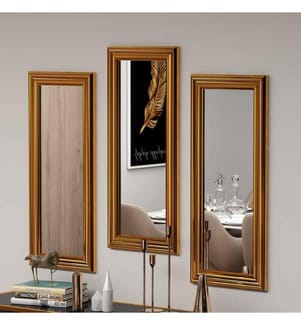 Set de miroirs, 3 pièces, doré, MDF, cadre stratifié