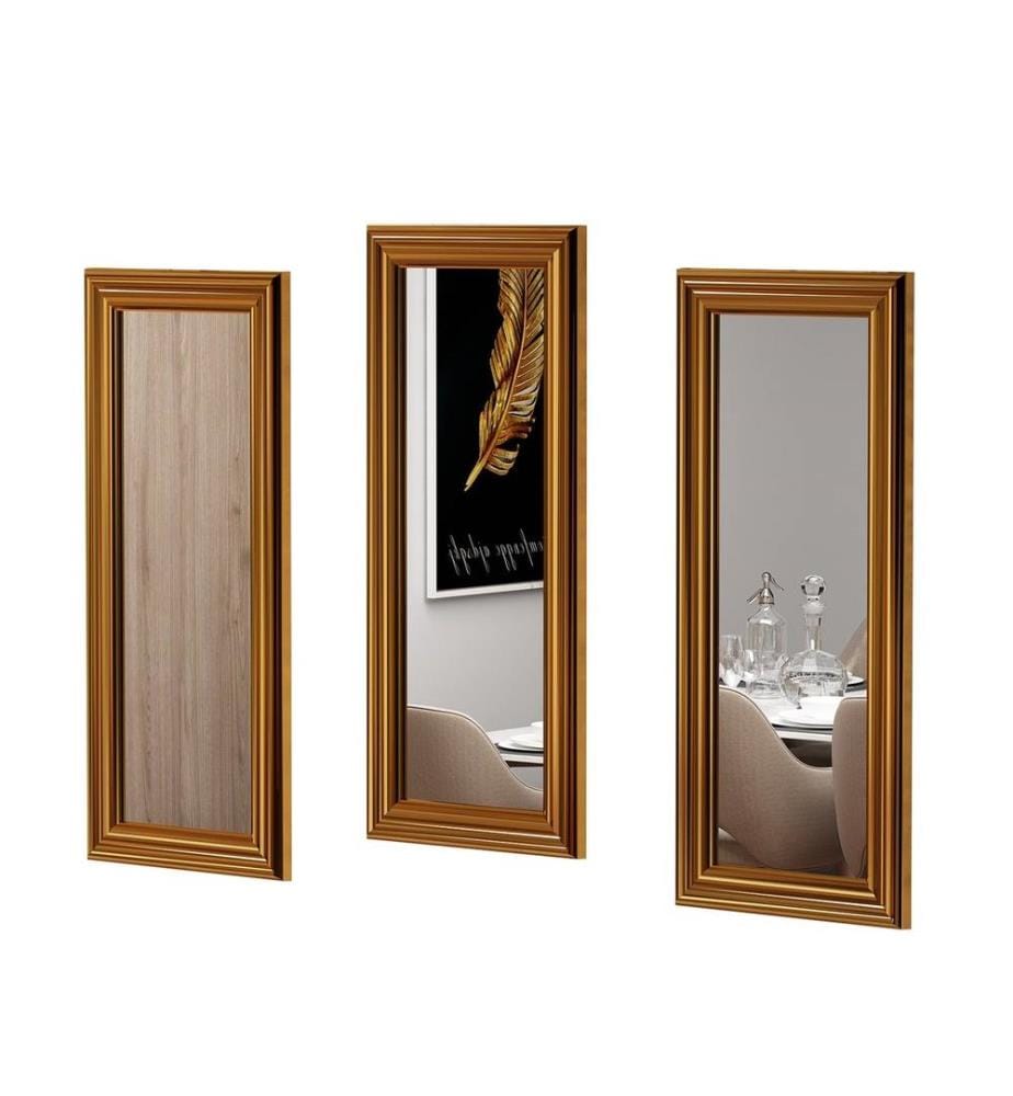 Set de miroirs, 3 pièces, doré, MDF, cadre stratifié