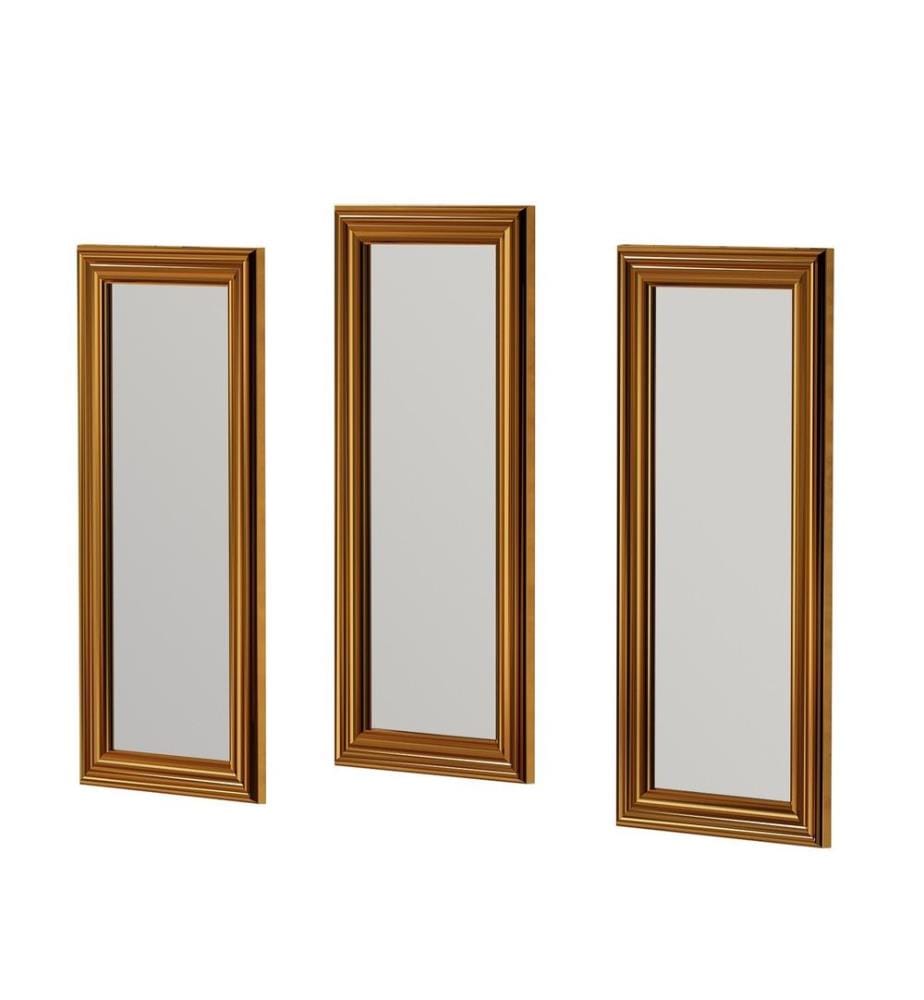 Set de miroirs, 3 pièces, doré, MDF, cadre stratifié