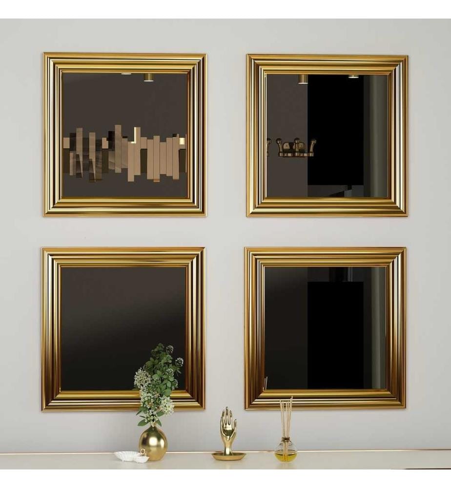 Set de miroirs, 4 pièces, or, MDF, cadre stratifié