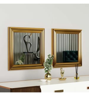 Set de miroirs, 2 pièces, or, MDF, cadre stratifié