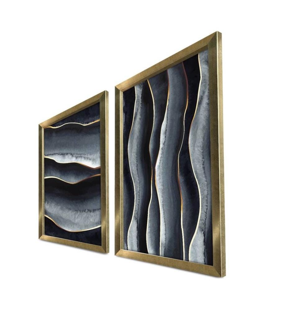 Tableau décoratif encadré MDF, 2 pièces, Gris Blanc Noir Orange, MDF, Bois encadré