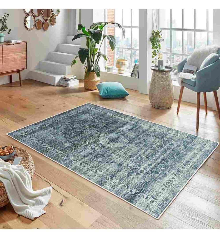 Teppich, Blau, 70% Baumwolle - 30% Chenille, 100 x 300 cm