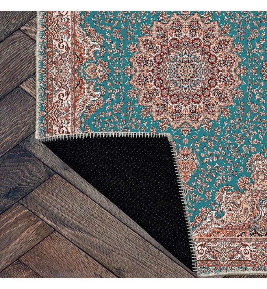 Teppich, Blau, Orange, 70% Baumwolle - 30% Chenille, 60 x 100 cm