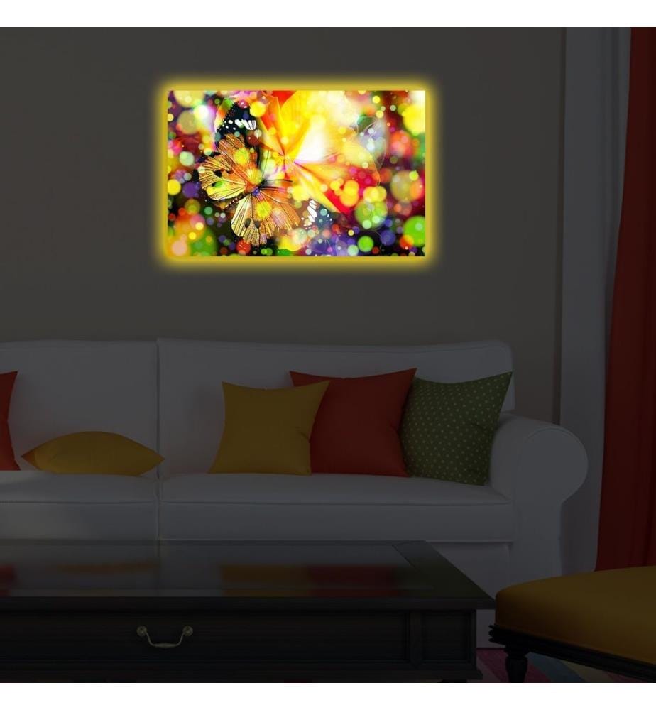 Decorative Led Lighted Canvas Painting, Multicolor, Suede Canvas