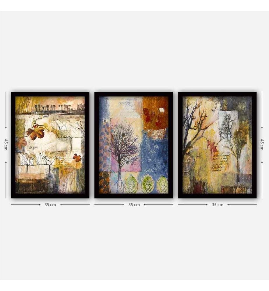 Decorative Framed Painting, 3 Pieces, Multicolor, MDF, Plastic Frame