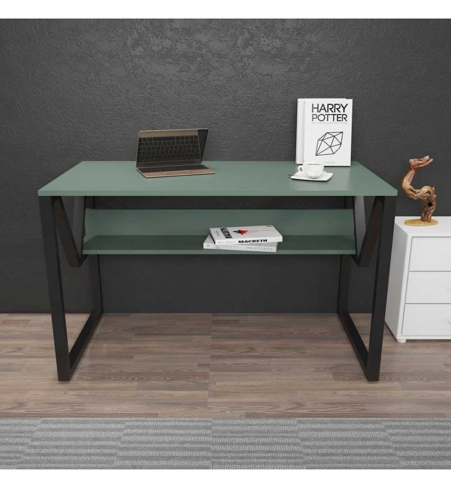 Arbeitstisch, Grün, Schwarz, Melaminbeschichtete Spanplatte