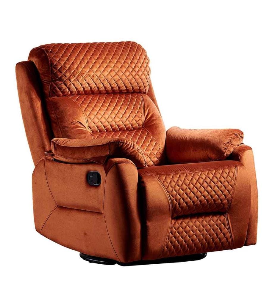 Fauteuil de relaxation, rouge tuile, mécanisme manuel, inclinaison du fauteuil et rotation à 360°, tissu matelassé