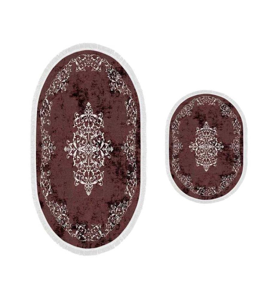 Set de tapis de bain, 2 pièces, rouge bordeaux, 100% polyester, dessous antidérapant