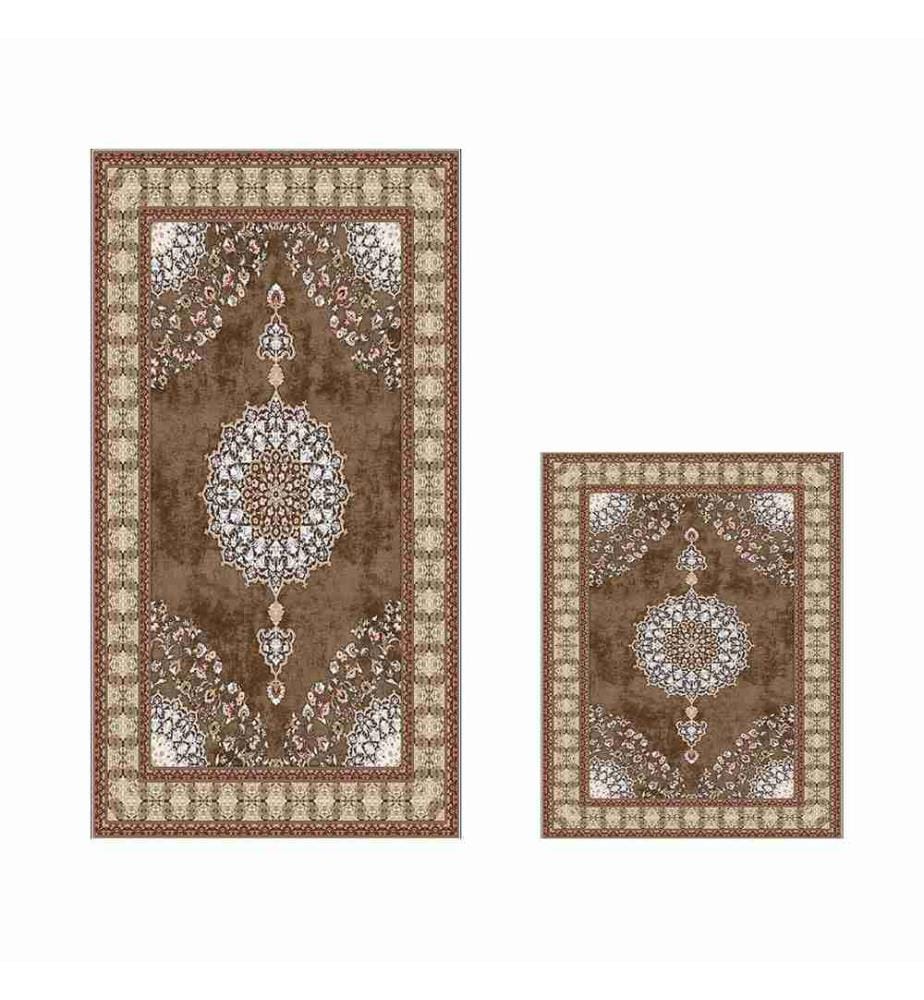 Set de tapis de bain, 2 pièces, Beige, Mink, Red, White, 100% Polyester, dessous antidérapant