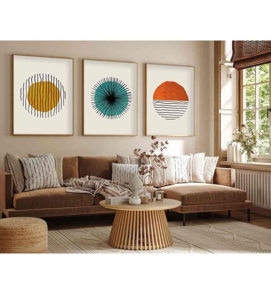 Decorative Framed MDF Painting, 3 Pieces, Multicolor, MDF Painting, Solid Wood Frame