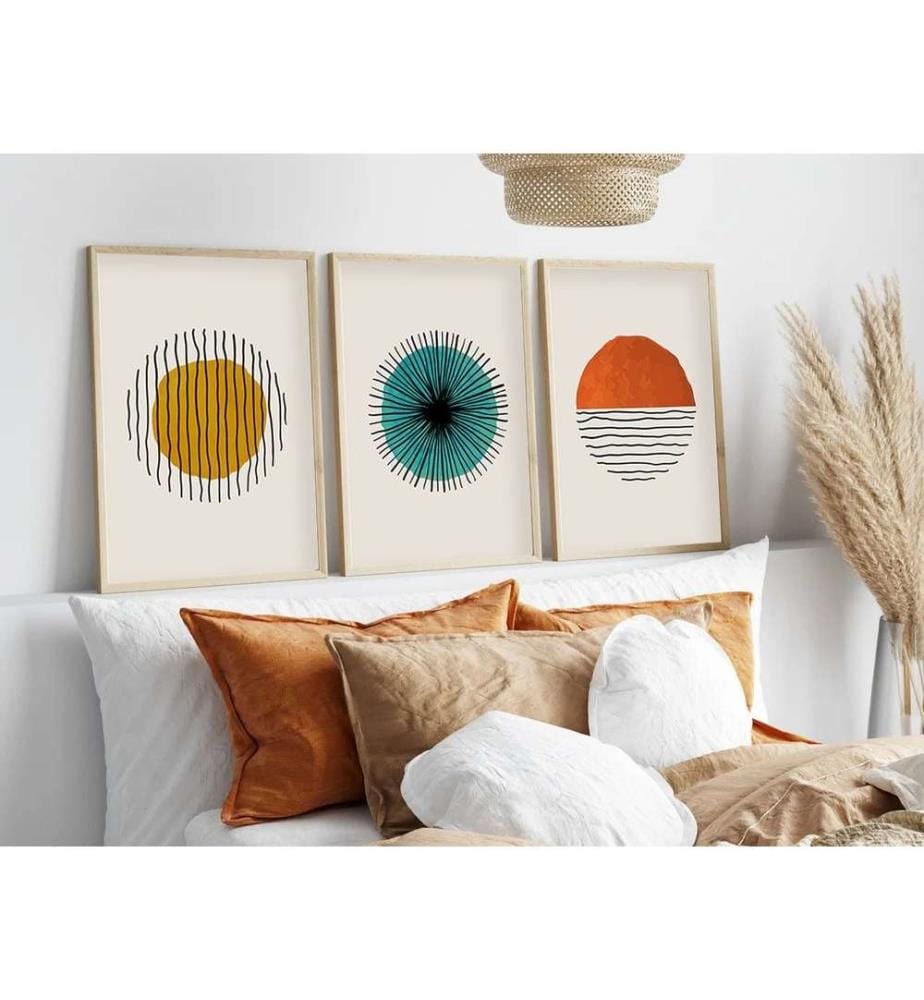 Decorative Framed MDF Painting, 3 Pieces, Multicolor, MDF Painting, Solid Wood Frame