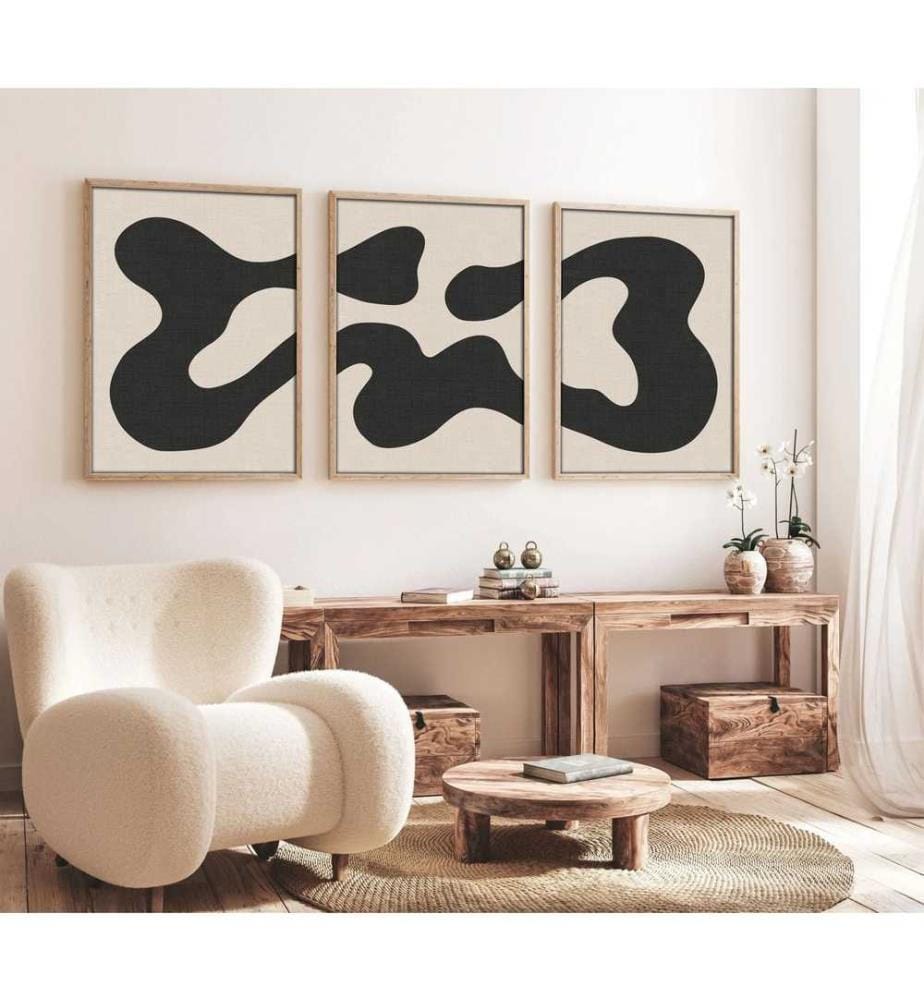 Decorative Framed MDF Painting, 3 Pieces, Multicolor, MDF Painting, Solid Wood Frame