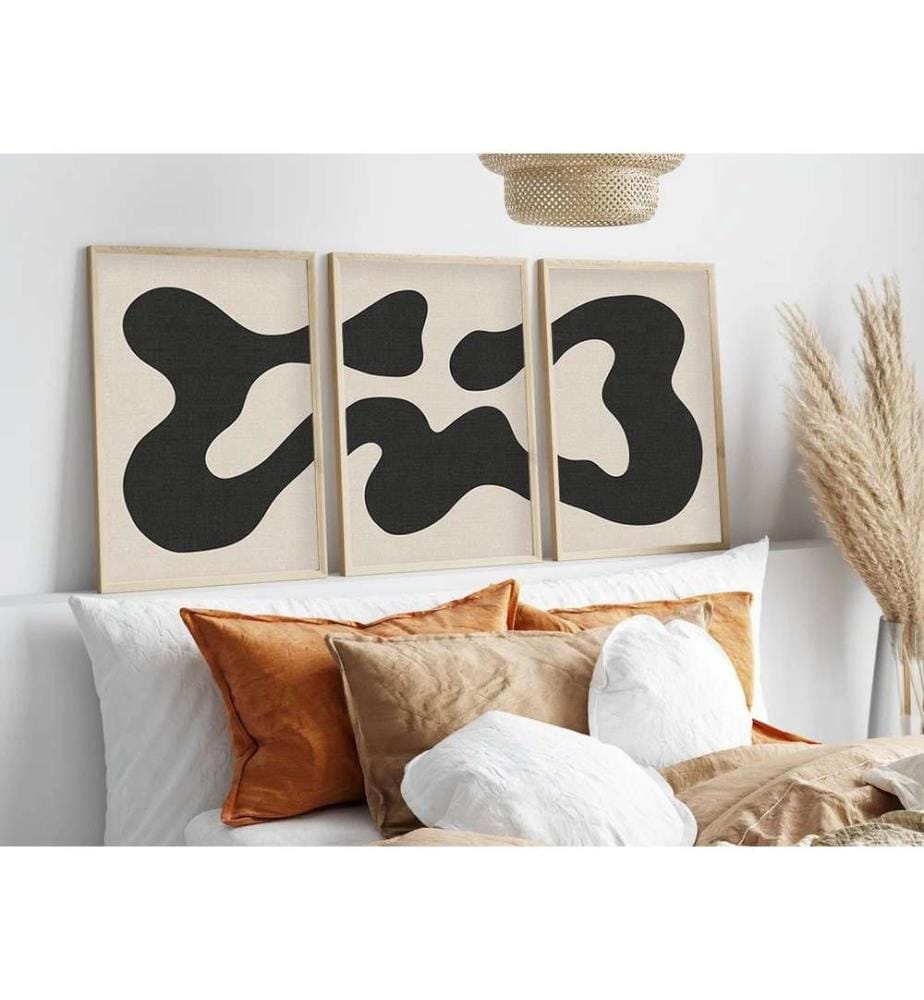 Decorative Framed MDF Painting, 3 Pieces, Multicolor, MDF Painting, Solid Wood Frame