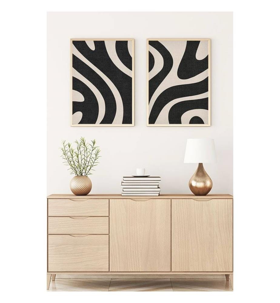 Decorative Framed MDF Painting, 2 Pieces, Multicolor, MDF Painting, Solid Wood Frame
