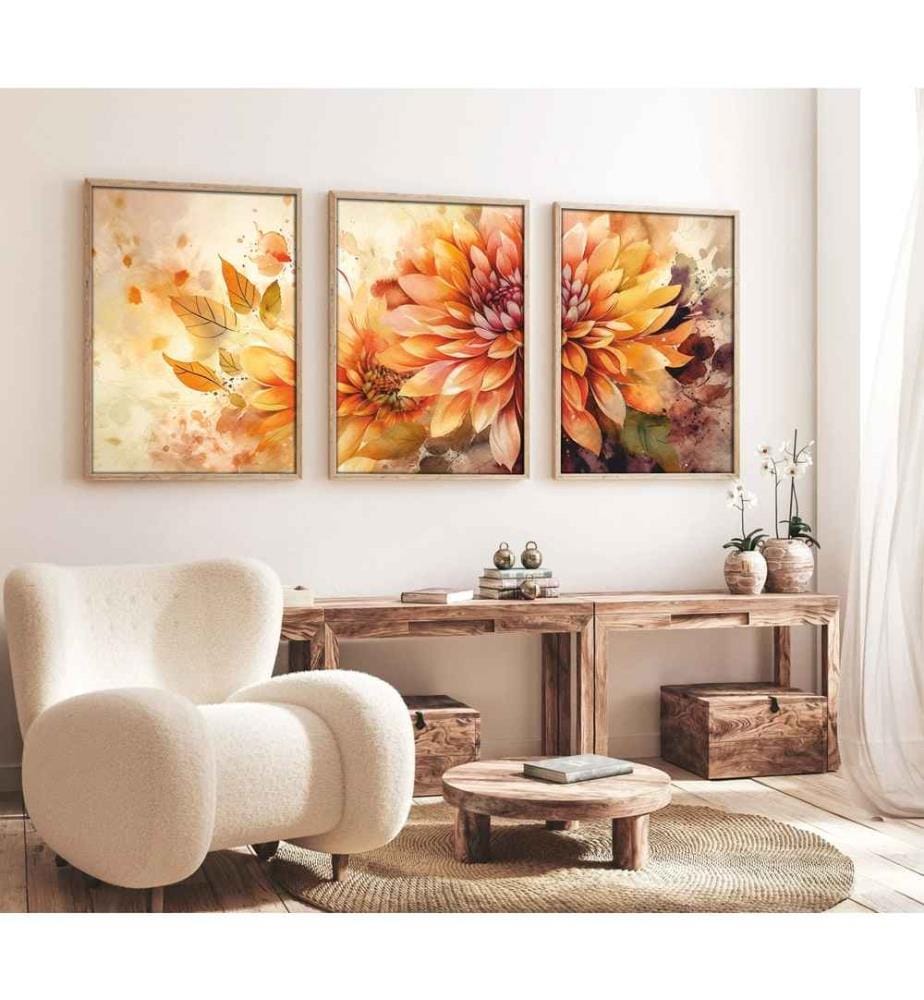 Decorative Framed MDF Painting, 3 Pieces, Multicolor, MDF Painting, Solid Wood Frame