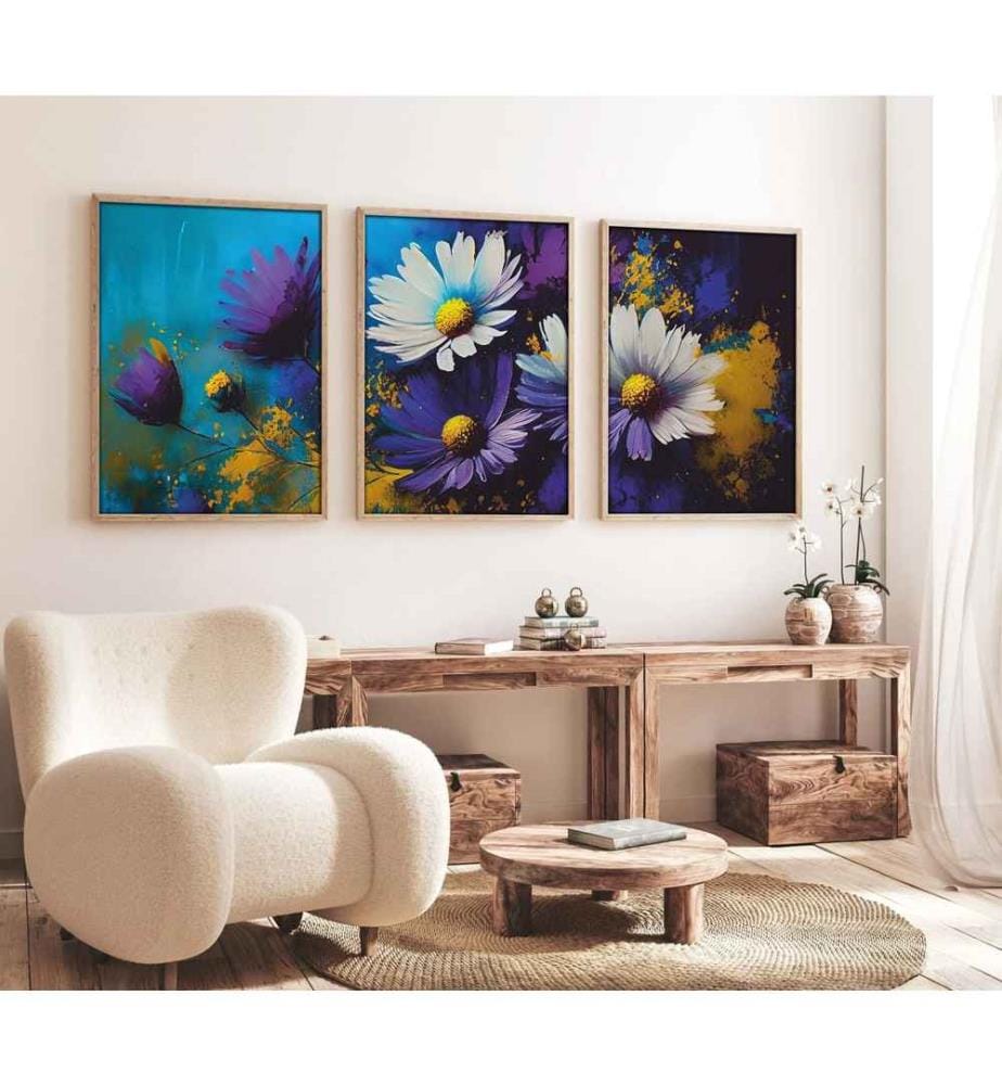 Decorative Framed MDF Painting, 3 Pieces, Multicolor, MDF Painting, Solid Wood Frame