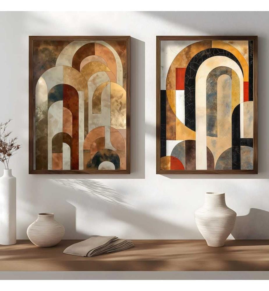 Decorative Framed MDF Painting, 2 Pieces, Multicolor, 100% MDF, Spruce Wood Frame