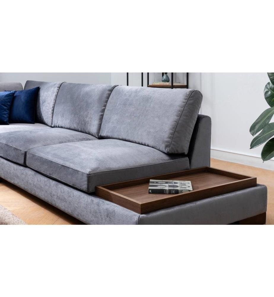 Canapé d'angle, gris foncé, cadre en hêtre - aggloméré, tissu polyester