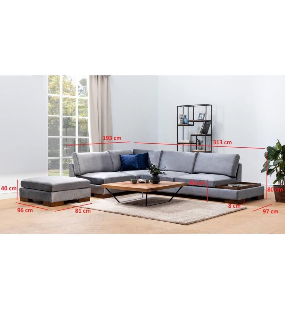 Canapé d'angle, gris foncé, cadre en hêtre - aggloméré, tissu polyester