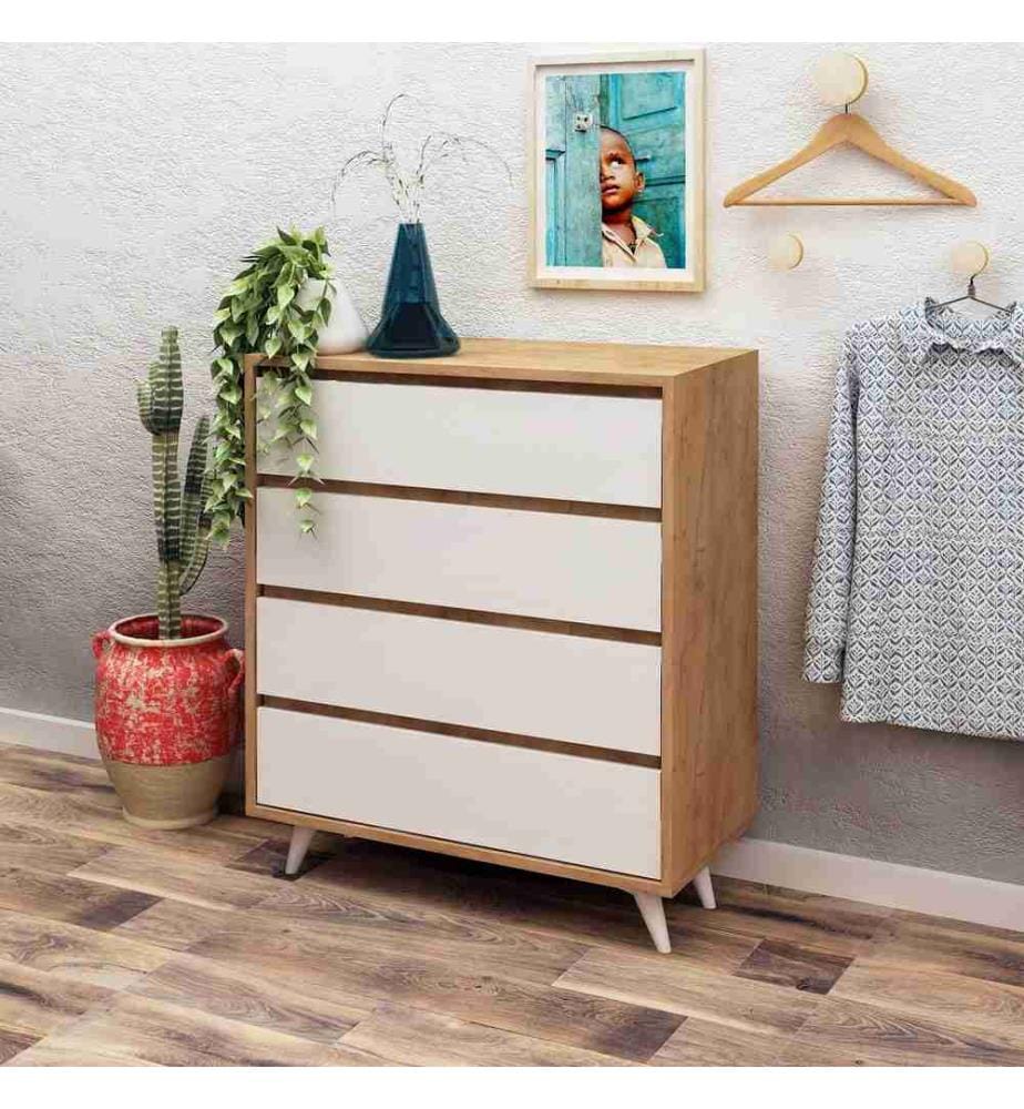 Commode, chêne blanc, panneau de particules mélaminé
