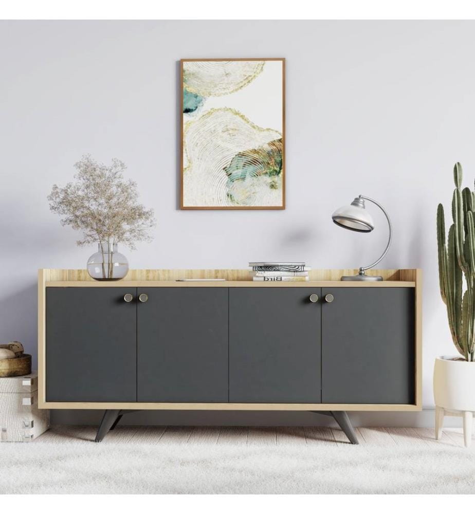 Console, chêne anthracite, panneau de particules mélaminé