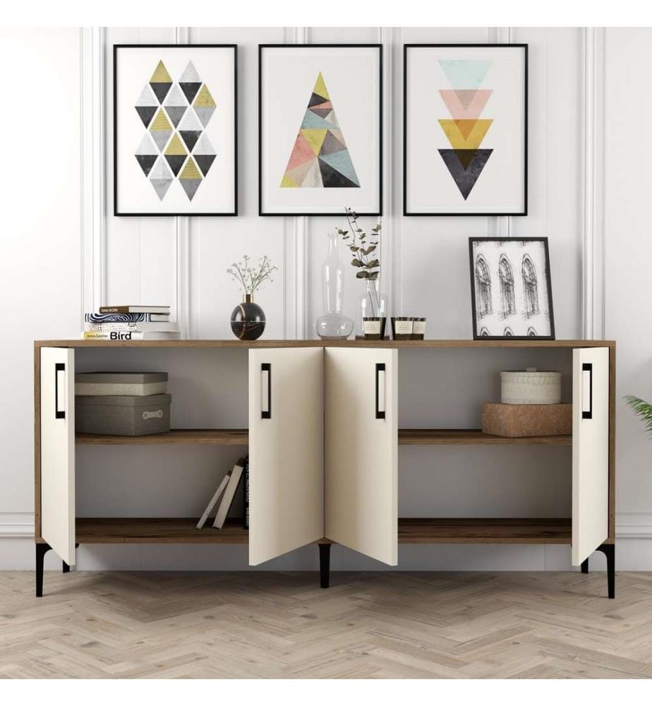 Console, noyer crème, panneau de particules mélaminé