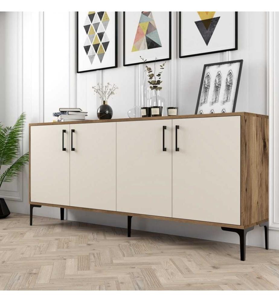 Console, noyer crème, panneau de particules mélaminé