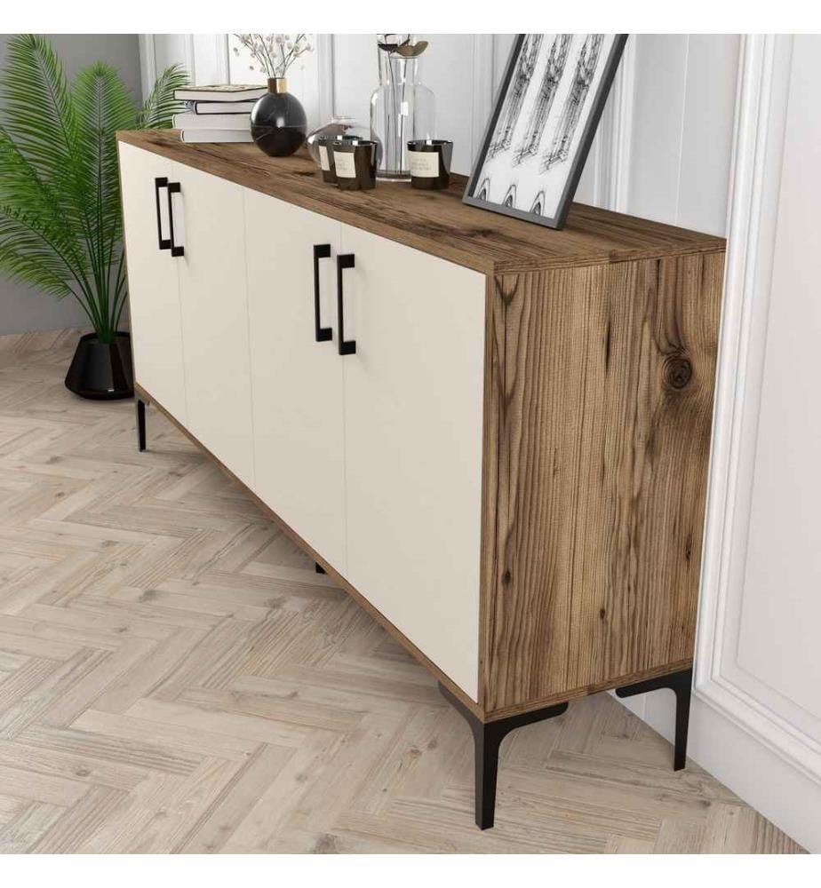 Console, noyer crème, panneau de particules mélaminé