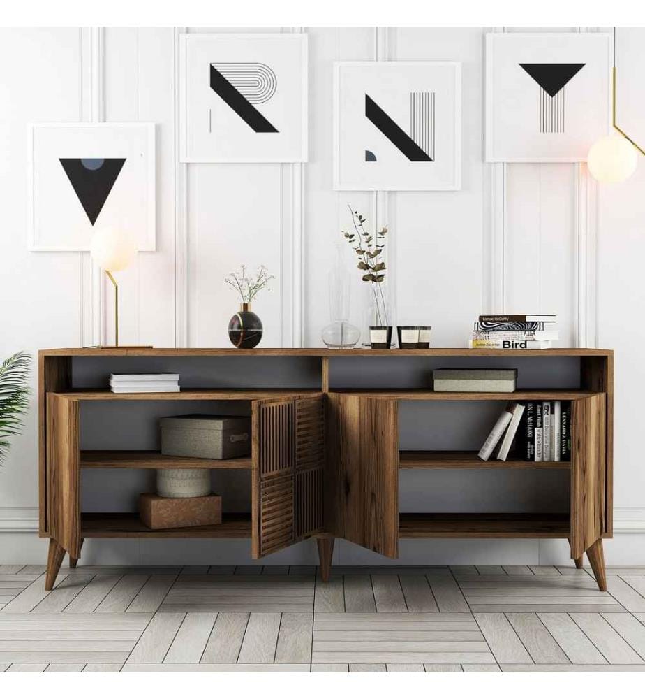 Console, noyer, panneau de particules mélaminé