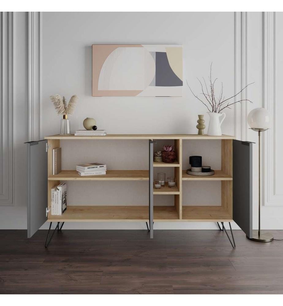 Console, Chêne Anthracite, Panneau de particules mélaminé